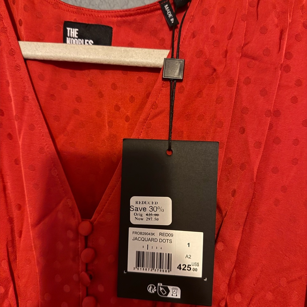The Kooples Red Puff Sleeve V-Neck Midi Dress - Picture 7 of 8